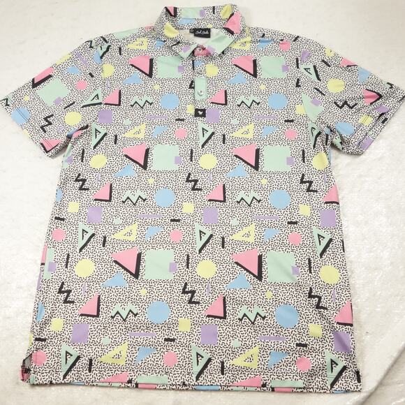 Bad Birdie Polo Shirt Mens Medium Multicolor Abstract All Over Print Golf 80s 90 - Picture 6 of 11